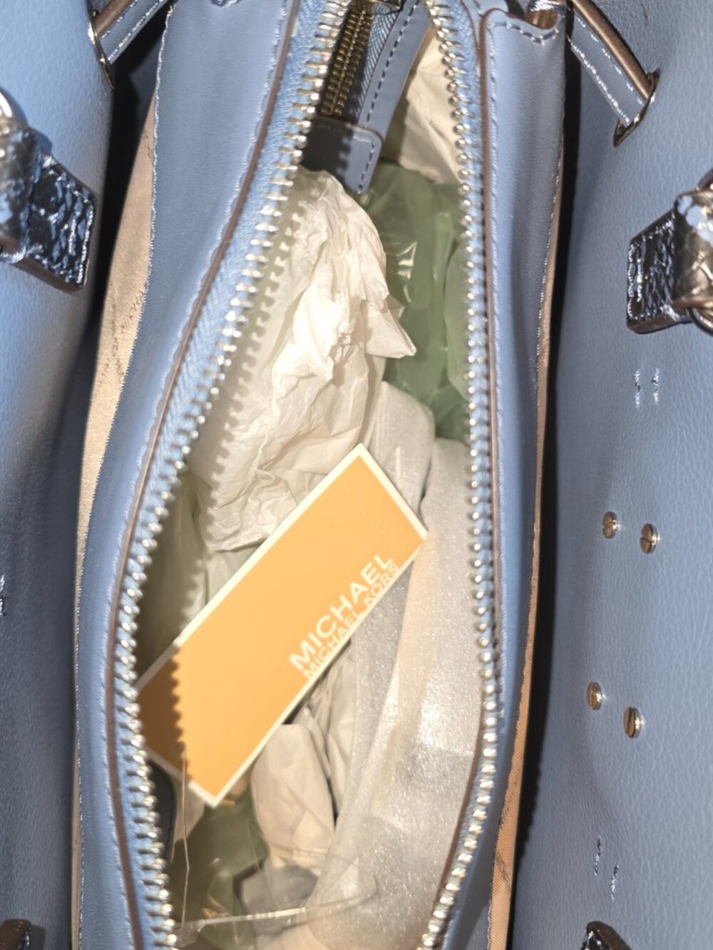 Michael Kors Reed Medium Satchel Crossbody Denim Blue Matching Billfold - NWT! - Picture 5 of 11